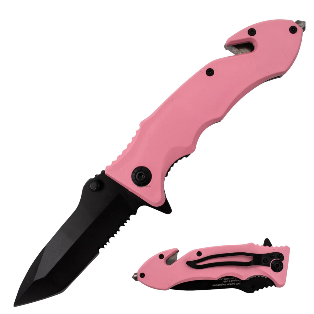 pink knife spring assisted knife tanto knife surgical steel knife ergonomic knife outdoor knife EDC knife Tiger USA