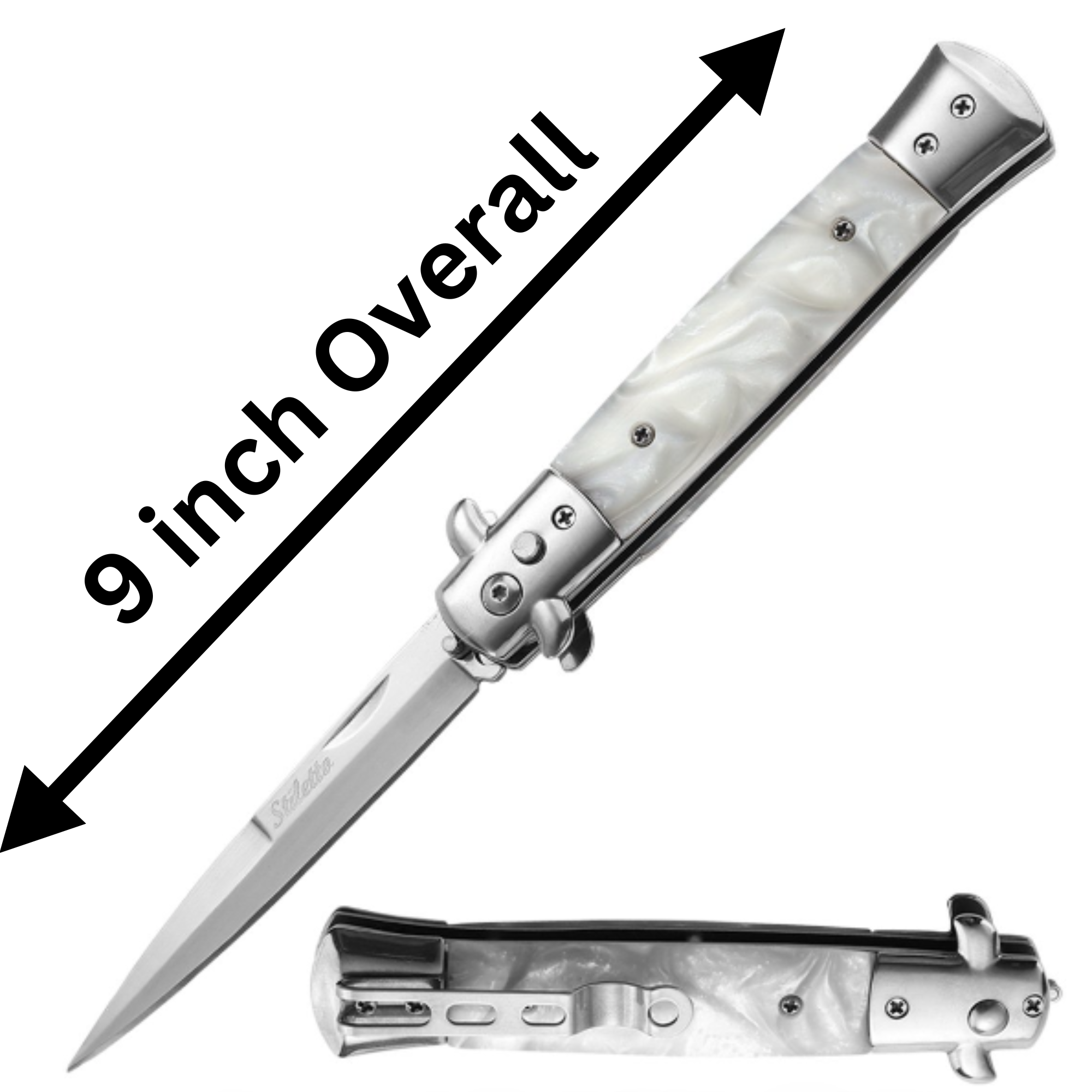 Mother Of Pearl Classic Stiletto Automatic Switchblade Knife - Push Button