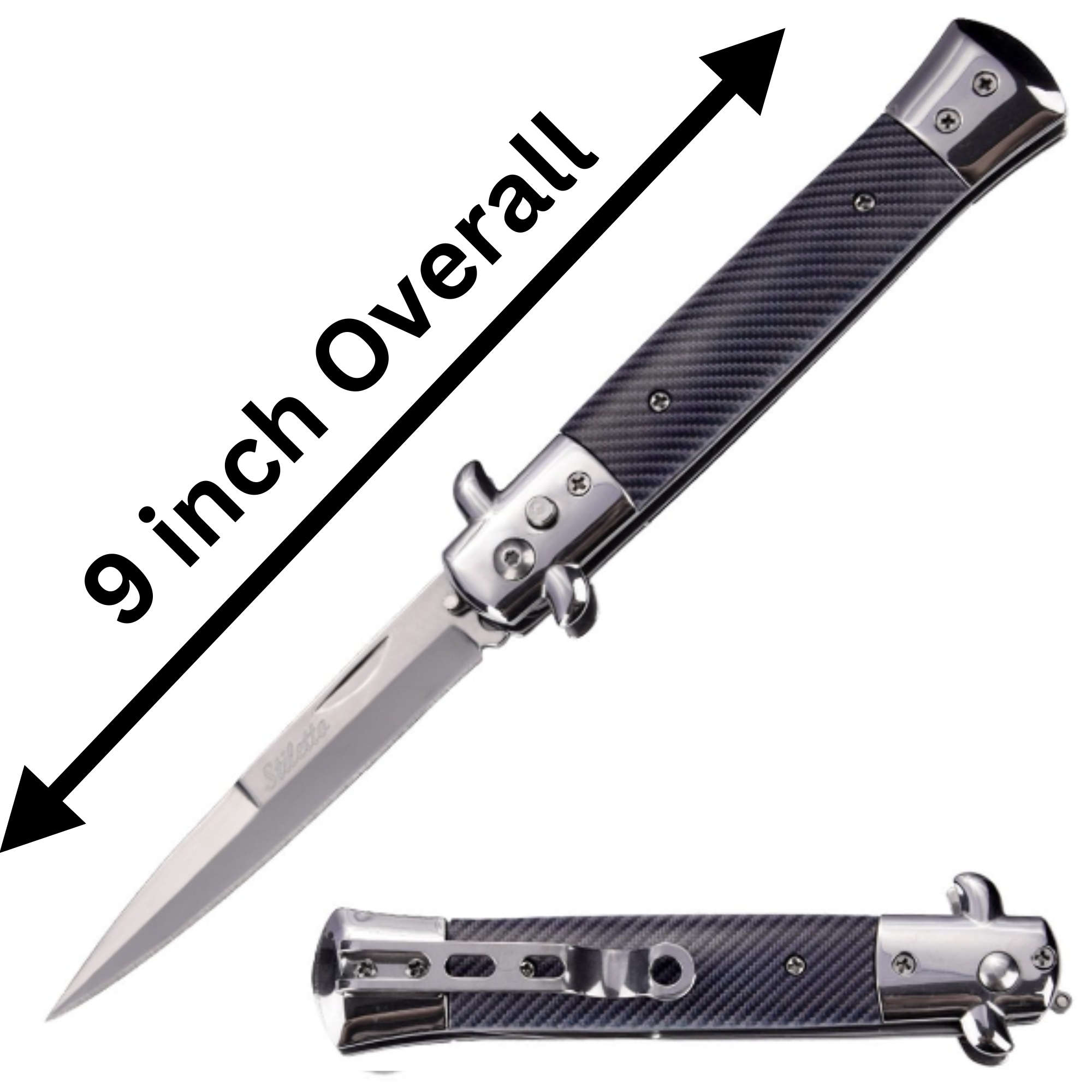 Push Button Classic Stiletto Automatic Switchblade Knife - Carbon Fiber