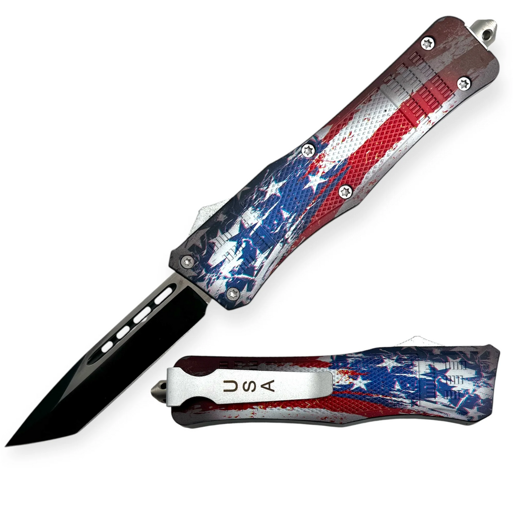 9.5 inch Heavy Duty OTF American Flag Tanto Blade