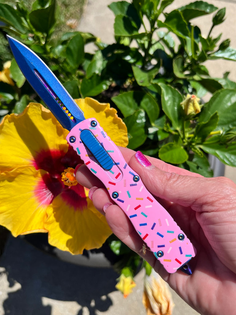 Ladies pink sprinkle automatic knife otf best gifts for her 
