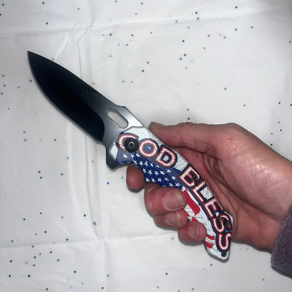 patriotic knife handle black blade