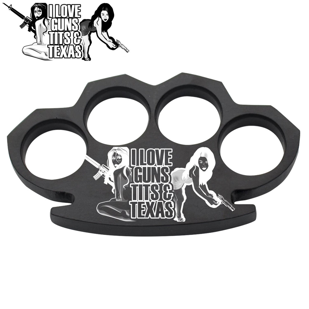 Solid Heavy Duty Black Brass Knuckle - Knuckle Duster Paperweight -Guns, Titties and Texas