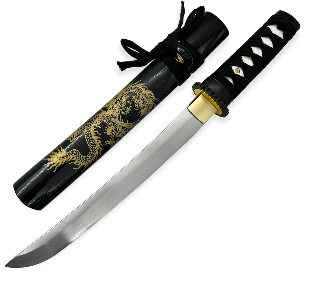 BLACK W/GOLD DRAGON Full Tang Tanto Sword W/Case - AnyTime Blades