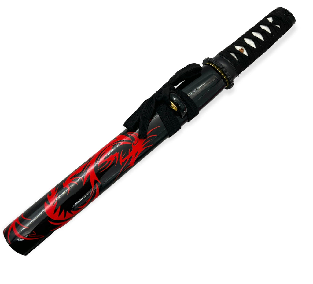 BLACK W/RED DRAGON Full Tang Tanto Sword W/Case - AnyTime Blades