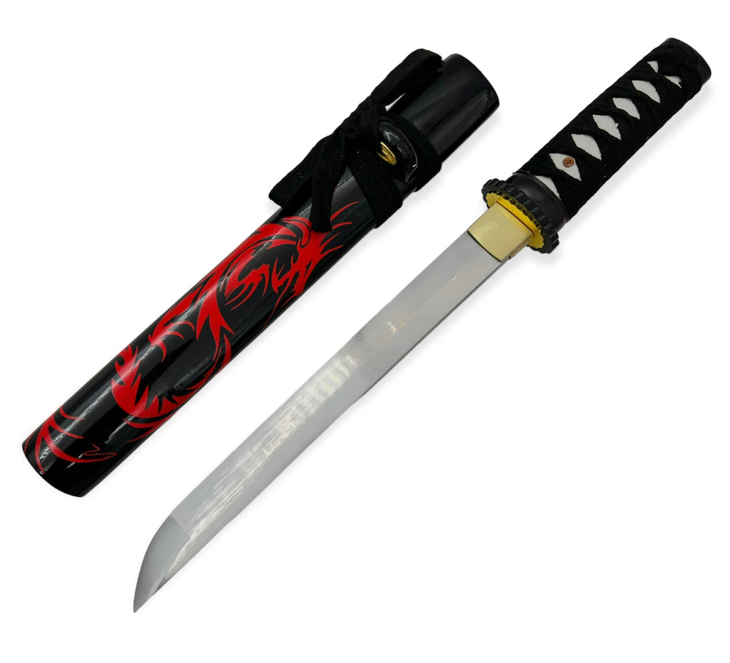 BLACK W/RED DRAGON Full Tang Tanto Sword W/Case - AnyTime Blades