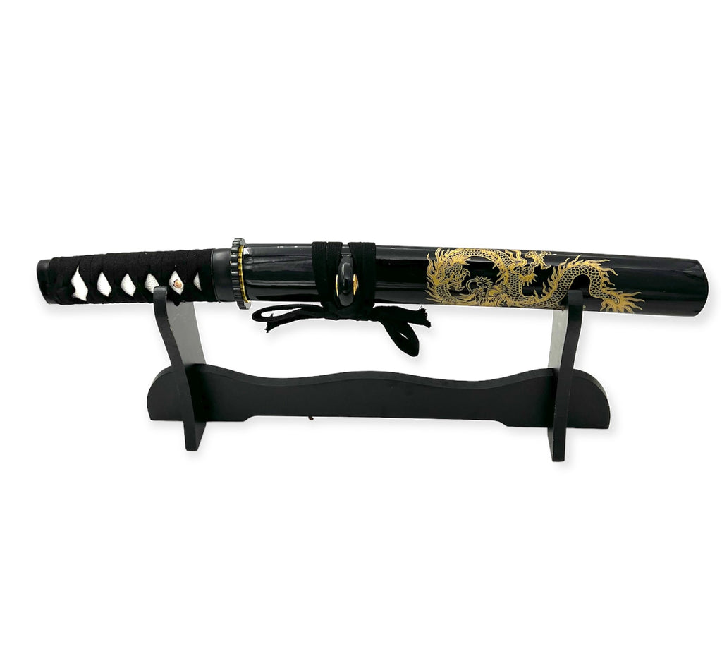 BLACK W/GOLD DRAGON Full Tang Tanto Sword W/Case - AnyTime Blades