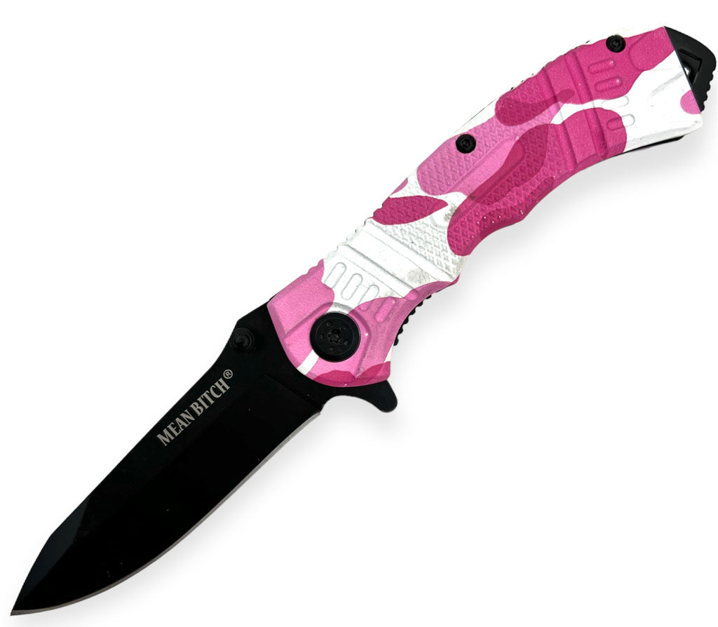 8in Pink Camo Mean Bitch Pocket Knife - AnyTime Blades