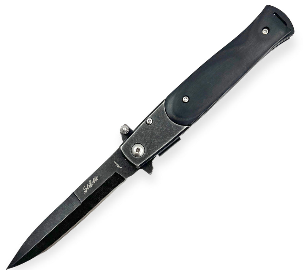 8.75" Spring Assisted Stiletto Stonewash Knife - AnyTime Blades