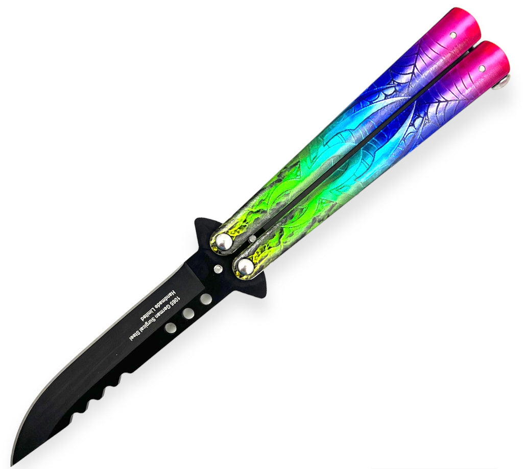 9" Spider Butterfly Knife - Rainbow Balisong - AnyTime Blades