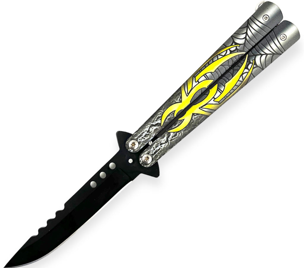 9" Spider Butterfly Knife - Yellow - AnyTime Blades