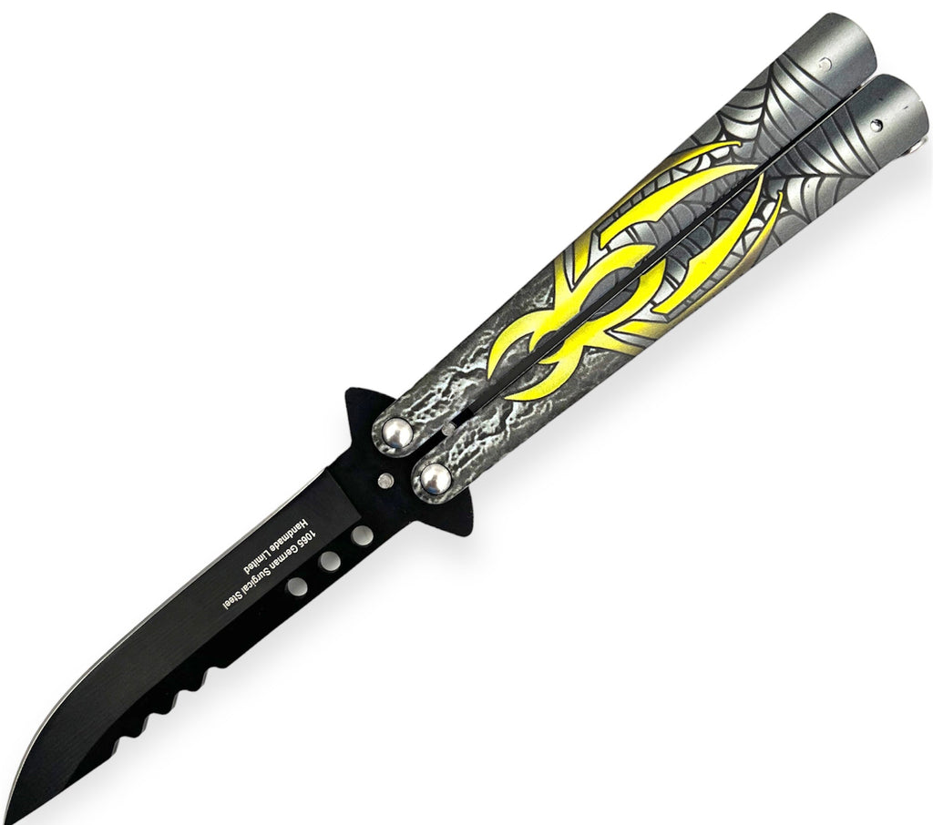 9" Spider Butterfly Knife - Yellow - AnyTime Blades