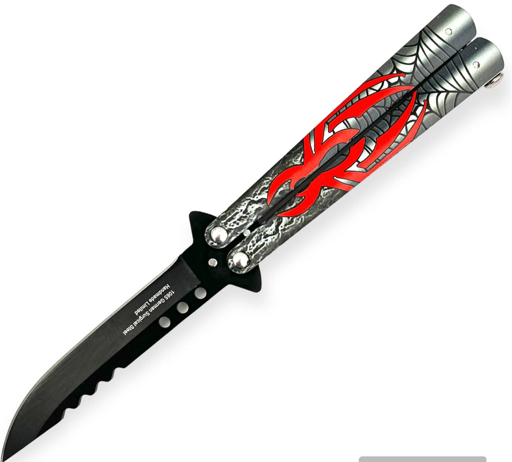 9" Spider Butterfly Knife - Red - AnyTime Blades