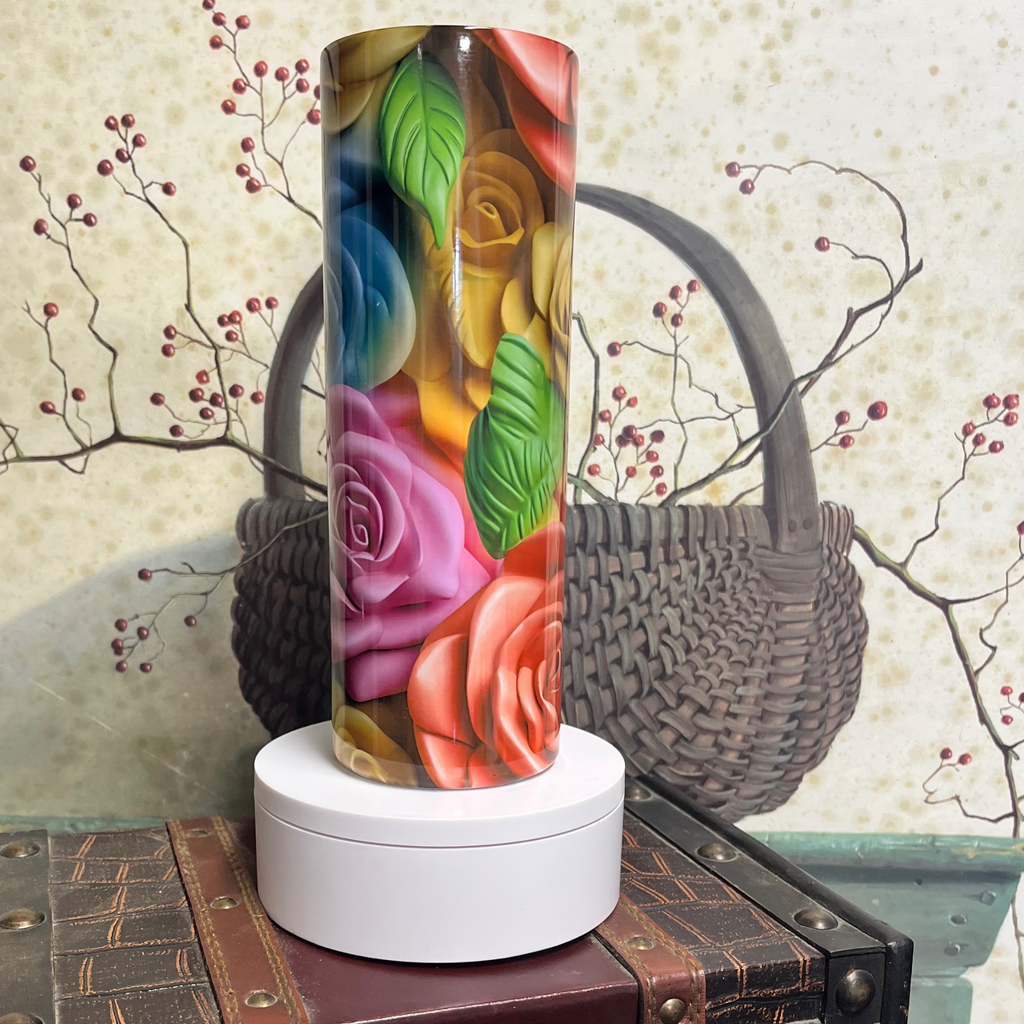 20oz Insulated Skinny Tumbler with a Beautiful Rose Pattern - AnyTime Blades