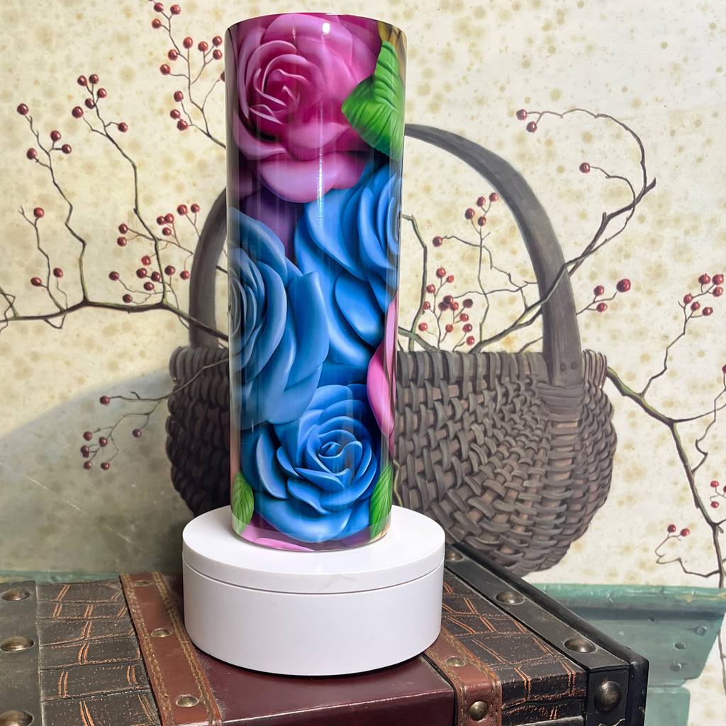 20oz Insulated Skinny Tumbler with a Beautiful Rose Pattern - AnyTime Blades