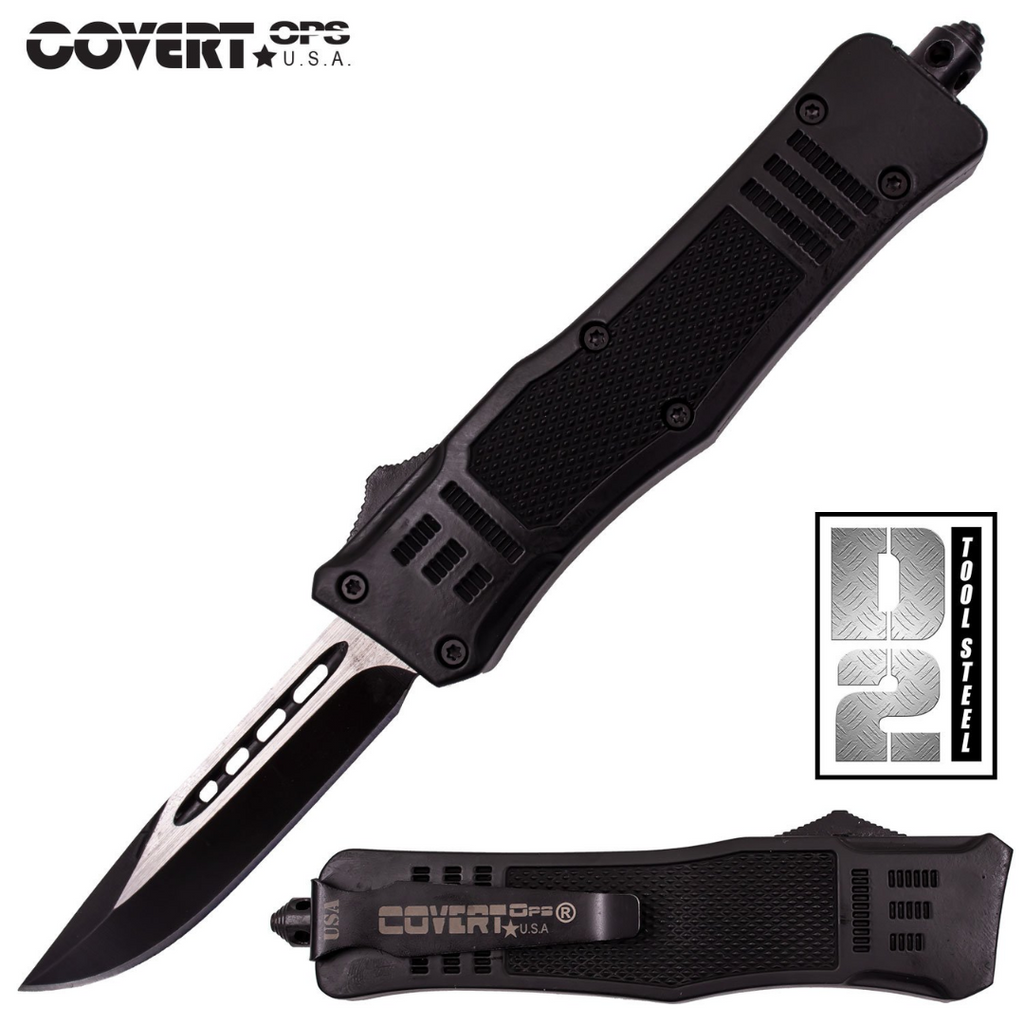 7" Automatic OTF Black COVERT OPS USA - Lifetime Warranty - AnyTime Blades
