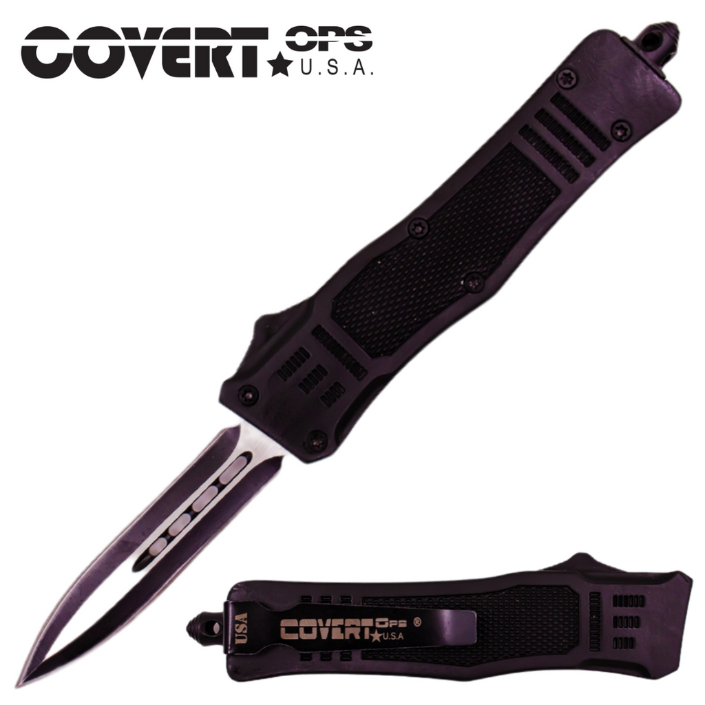 7" Automatic OTF Double Edge Black COVERT OPS USA - Lifetime Warranty - AnyTime Blades