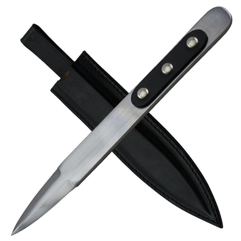 10 inch Throwing Knife Dagger with Real Black Leather Sheath - AnyTime Blades