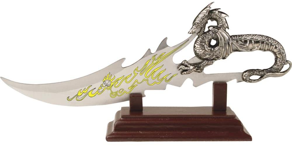 Fantasy Dragon Knife with Wood Display Stand, 7-1/2-Inch Overall - AnyTime Blades