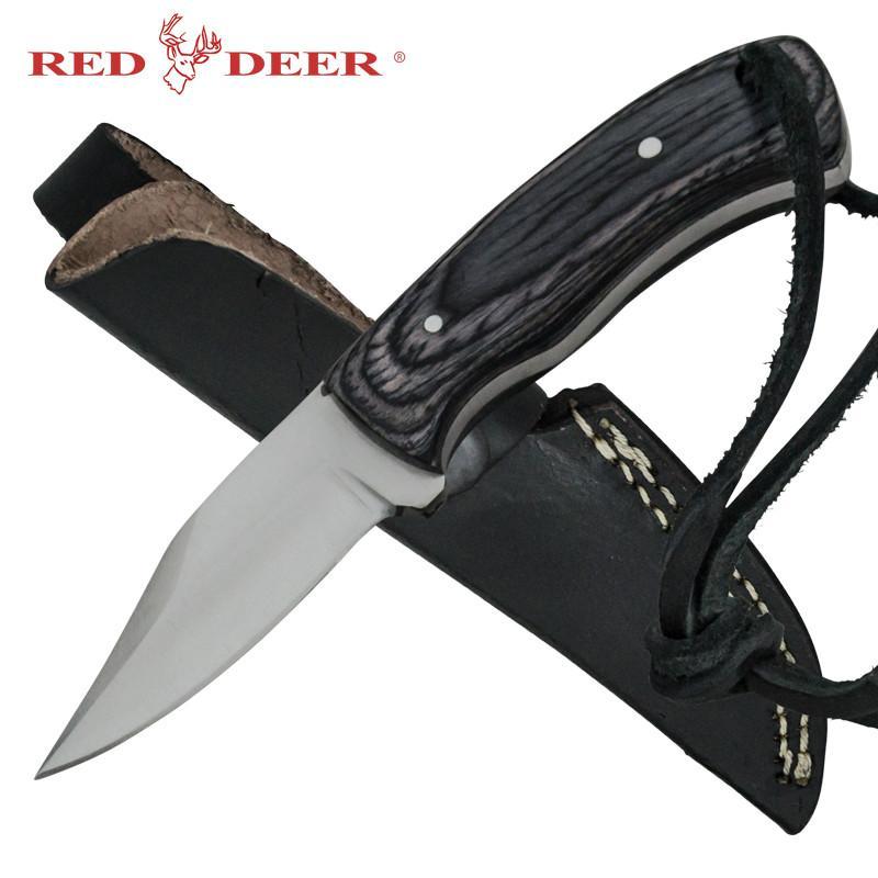 6" Red Deer MINI Full Tang Pakka Wood Hunting Knife with Leather Sheath - AnyTime Blades