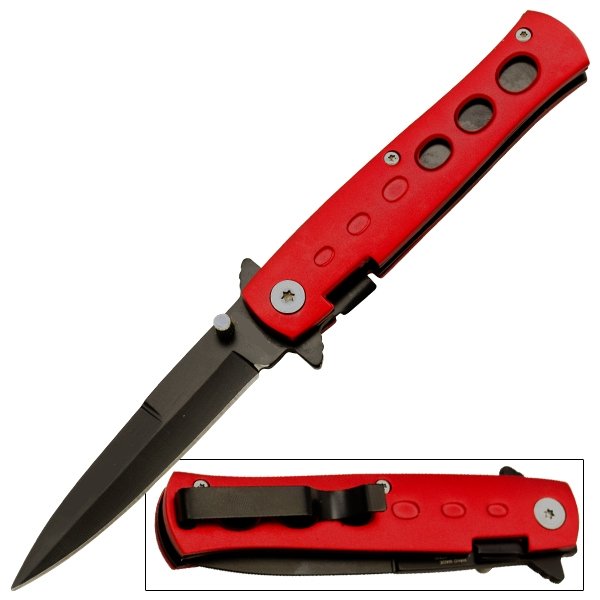 7.25" Red Handle & Black Blade Assisted Opening Pocket Knife - AnyTime Blades