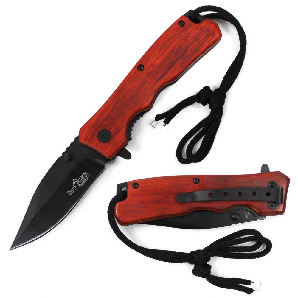 7.5" Assisted Open Tactical Pocket Knife Red Rose Wood Handle and Black Blade - AnyTime Blades