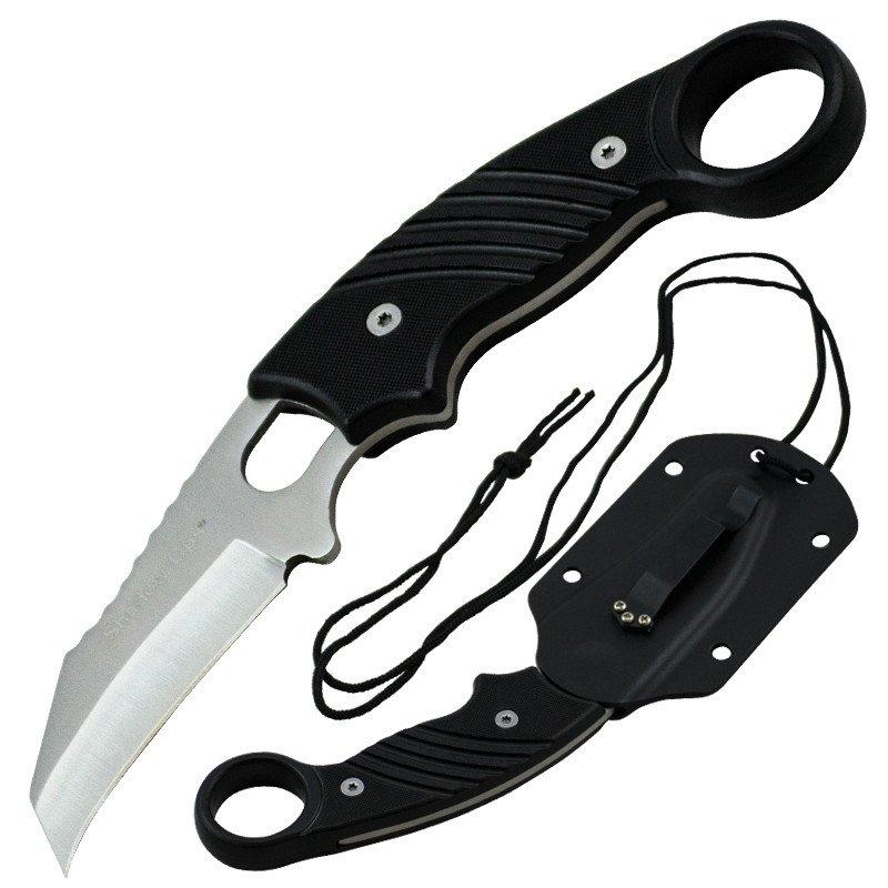 7.5" Shadow Ops Tactical Fixed Blade Neck Knife with Silver Tanto Blade and Black Handle - AnyTime Blades