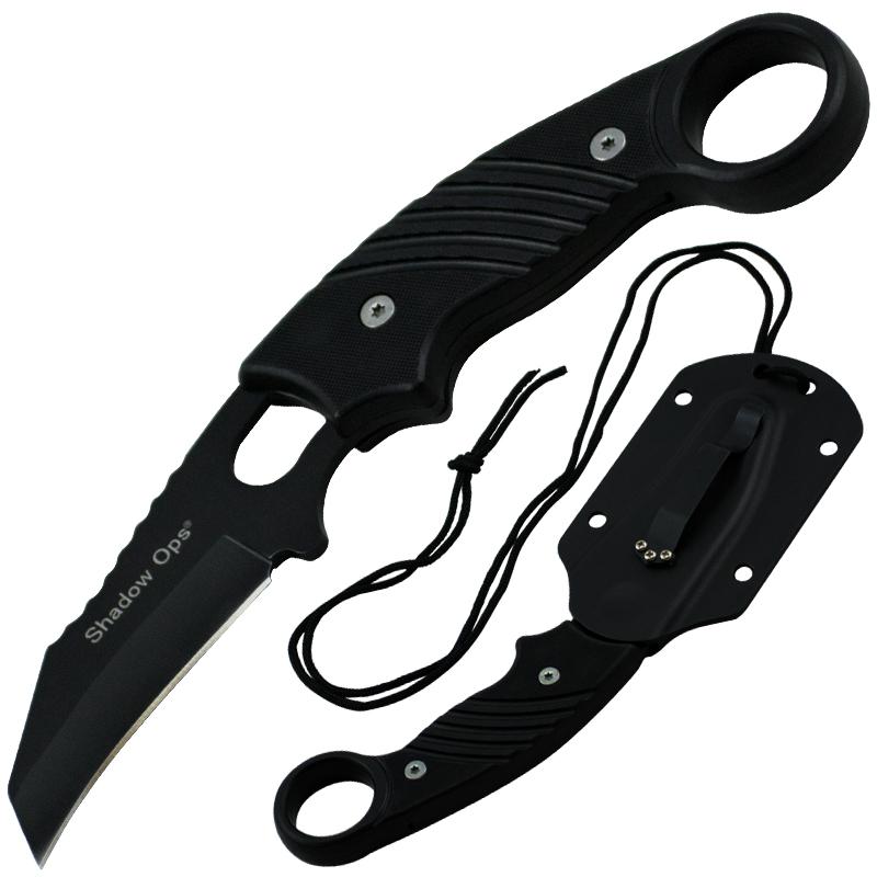 7.5" Shadow Ops Tactical Fixed Blade Neck Knife with Tanto Blade and Black Handle - AnyTime Blades