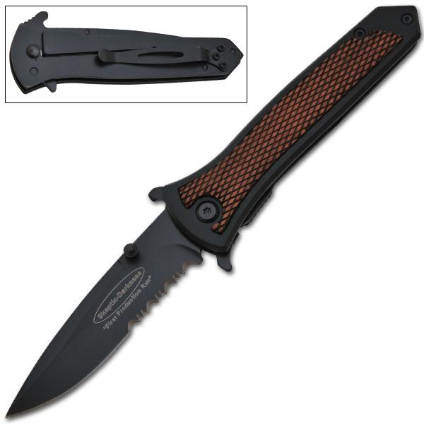 8" Black Assisted Opening Folding Pocket Knife - GunStock Wood Handle and Black Blade - AnyTime Blades