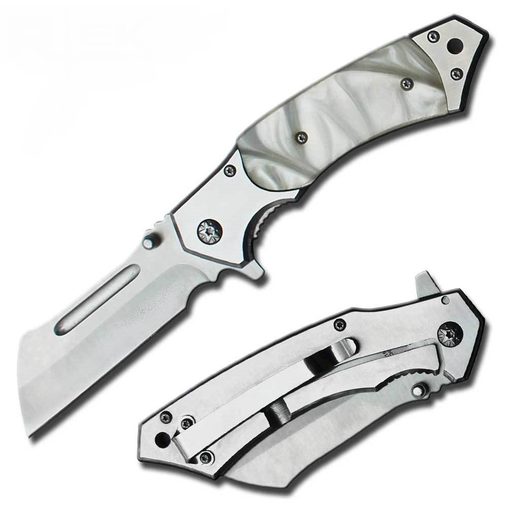 8 Inch Pocket Cleaver Assisted Open Pocket Knife with White Handle - AnyTime Blades