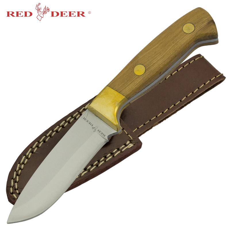 8" Red Deer Hunting Fixed Blade Knife with Olive Wood Handle & Sheath - AnyTime Blades