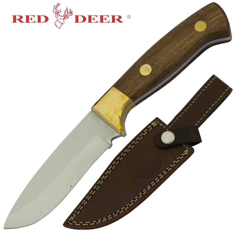8" Red Deer Hunting Fixed Blade Knife with Wood Handle & Sheath - AnyTime Blades