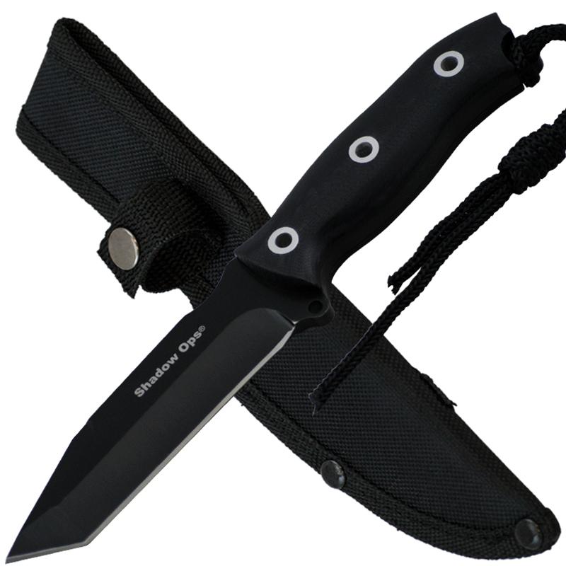 8" Shadow Ops Survival Tactical Fixed Blade Knife With Black Tanto Blade and G-10 Handle - AnyTime Blades