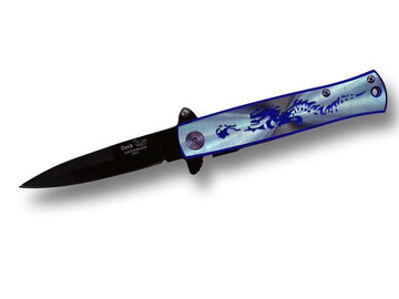 8" Stiletto Spring Assisted Pocket Knife with Dragon or Spider Handle - AnyTime Blades