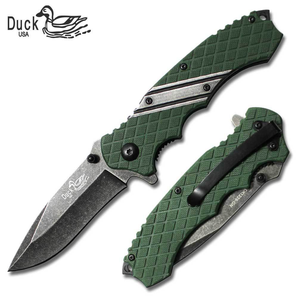 8" Tactical Assisted Open Pocket Knife with Green G10 Handle and Stone Wash Blade - AnyTime Blades
