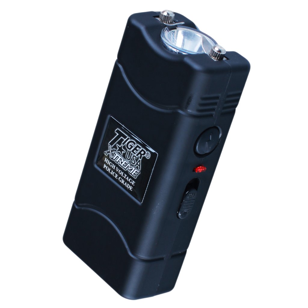 Black Small Quantum Tiger USA Xtreme Stun Gun 96V with Leather Case - AnyTime Blades