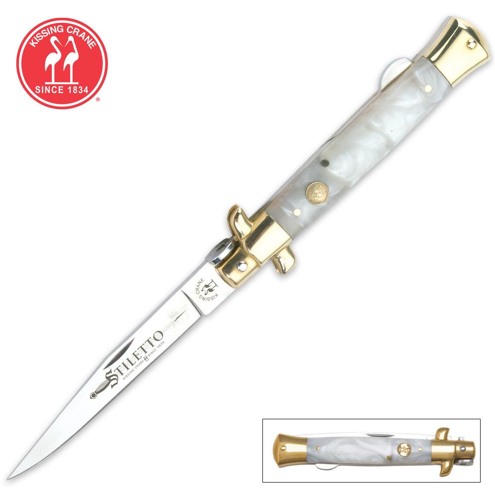 Kissing Crane Mother Of Pearl Stiletto Pocket Knife - AnyTime Blades