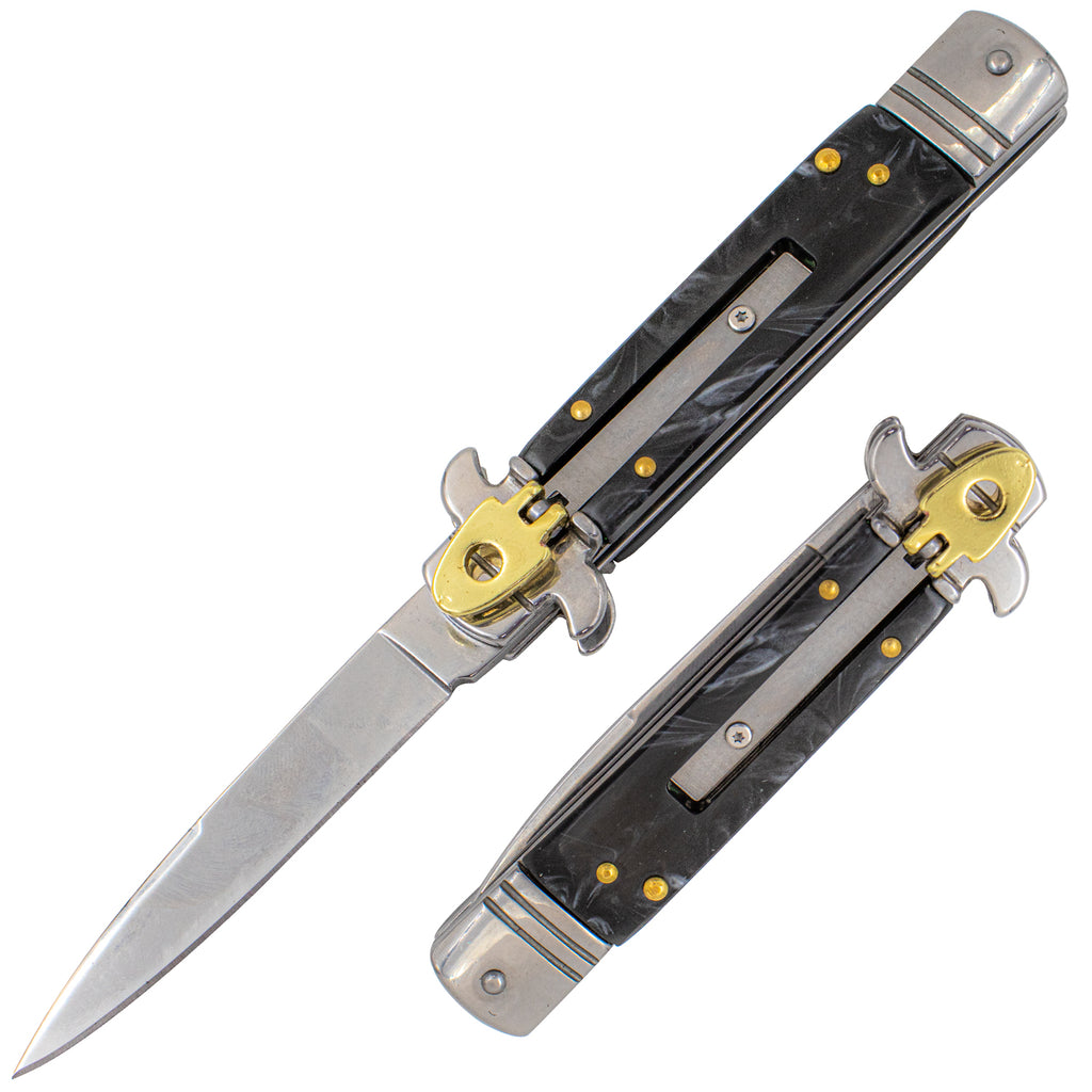 7.5" Leverletto Stiletto Automatic Knife - Black Pearl - AnyTime Blades