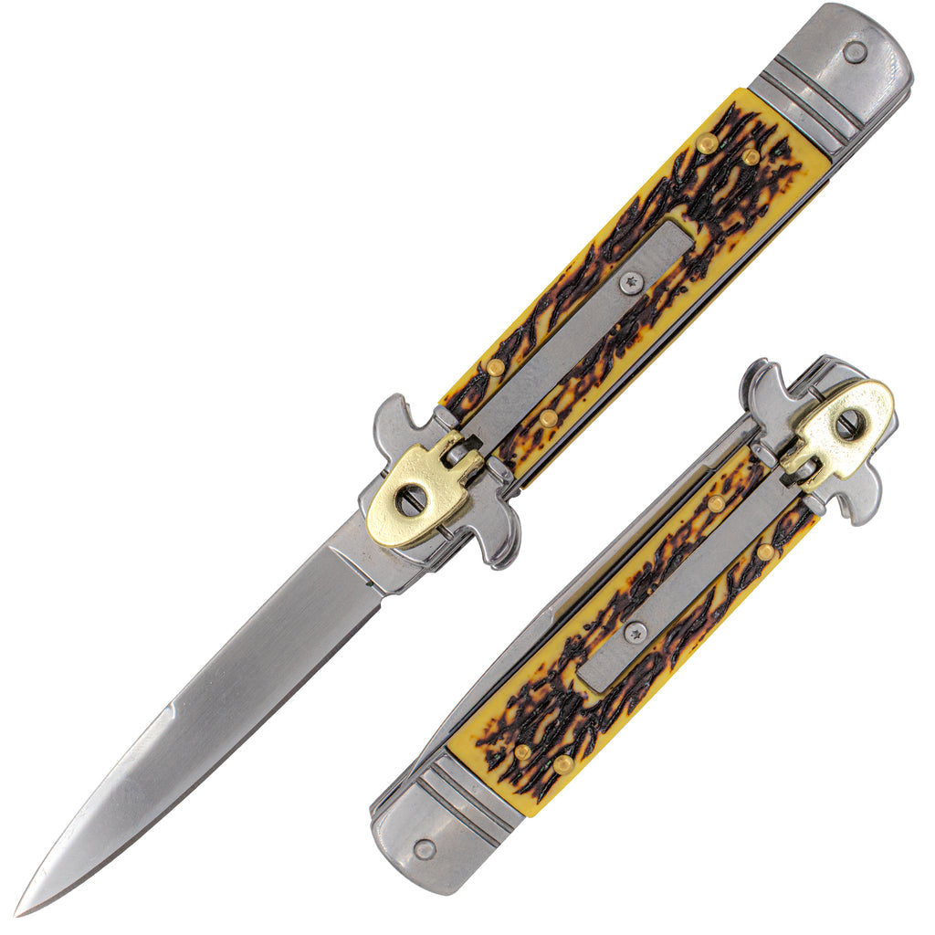 7.5" Leverletto Stiletto Automatic Knife - Golden Stag - AnyTime Blades