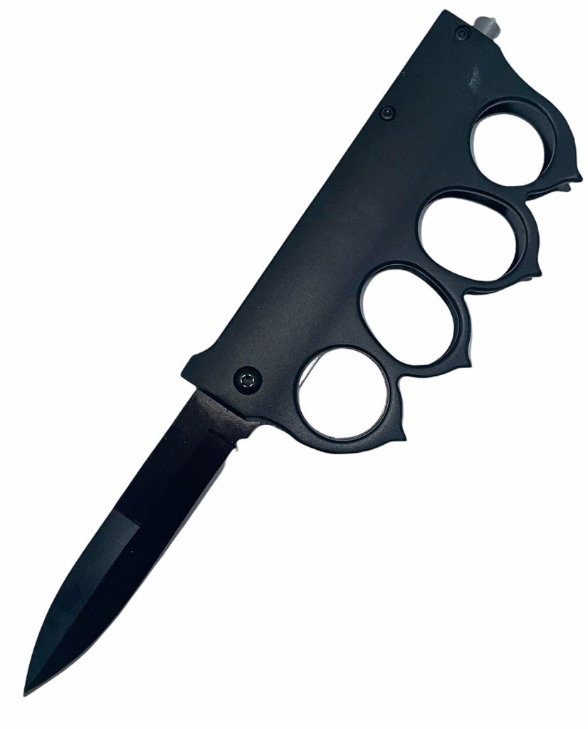 9" Spring Assisted Open Folding Trench Knife - Black - AnyTime Blades