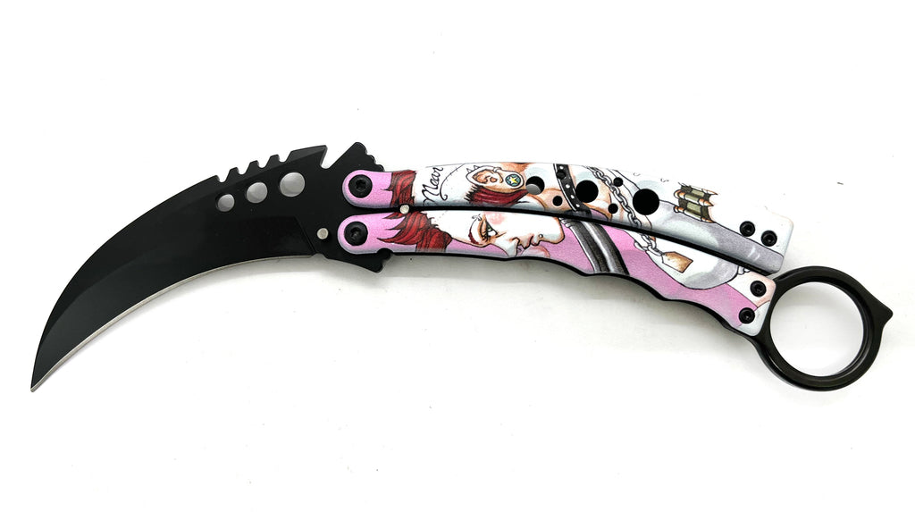 8.5" Butterfly Karambit - Pink Mean Bitch - AnyTime Blades