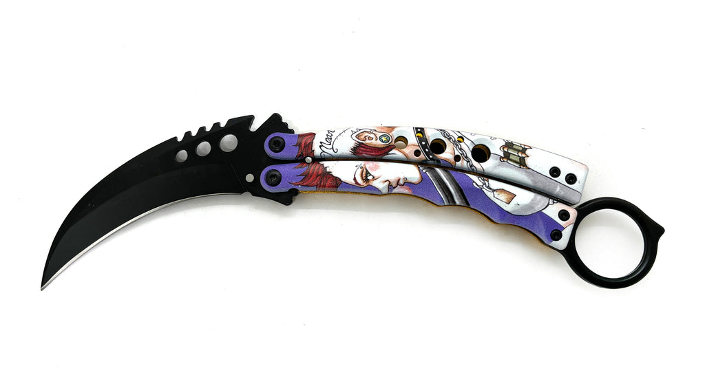 8.5" Butterfly Karambit - Purple Mean Bitch - AnyTime Blades