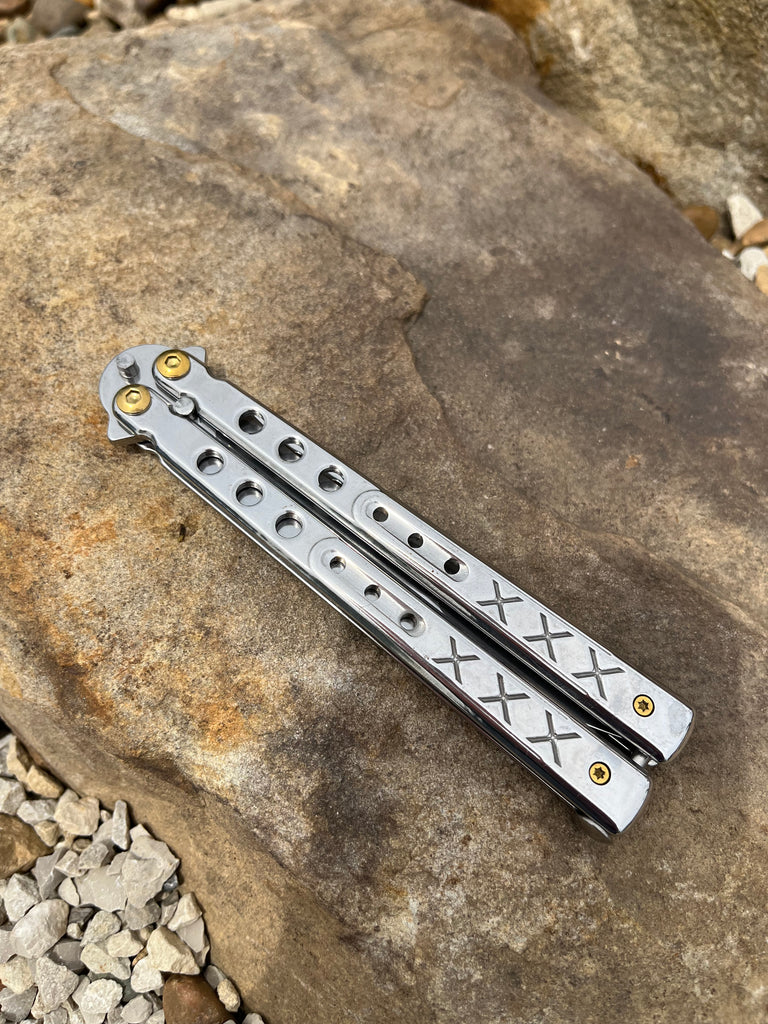 Butterfly Knife Balisong Solid Stainless Handle Reverse Tanto Blade - AnyTime Blades