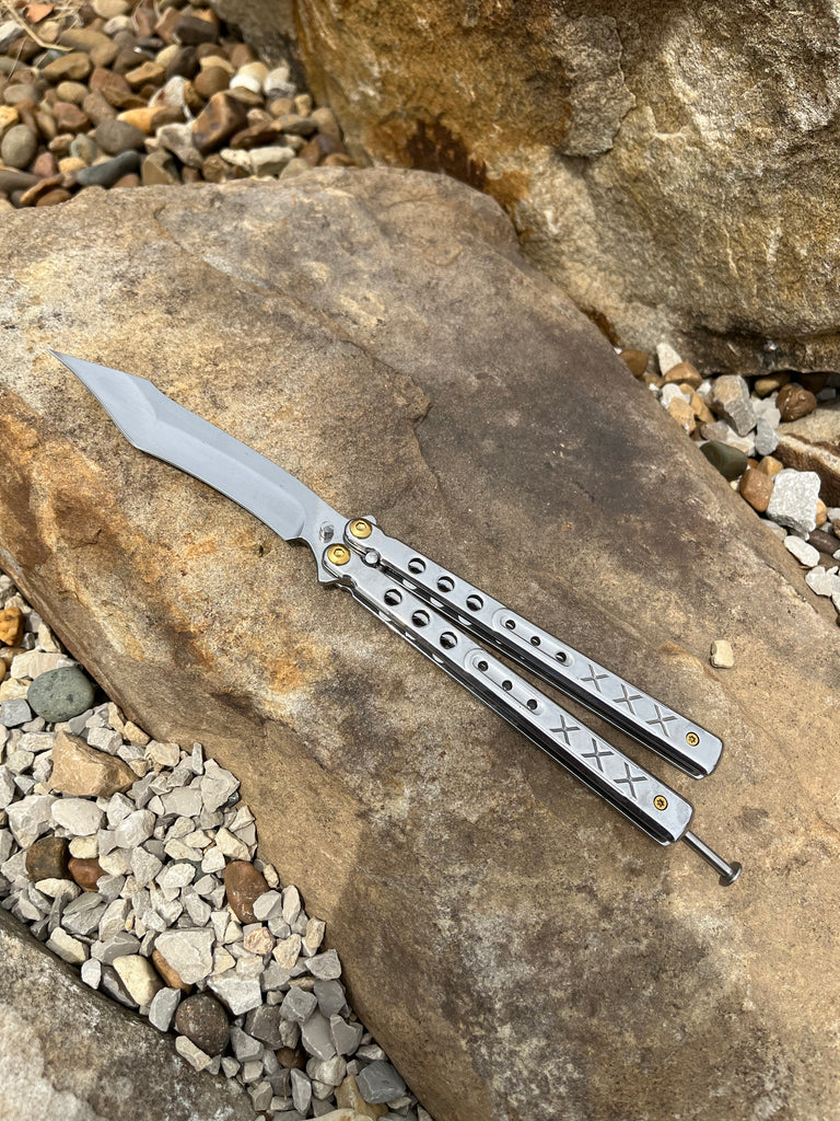 Butterfly Knife Balisong Solid Stainless Handle Reverse Tanto Blade - AnyTime Blades