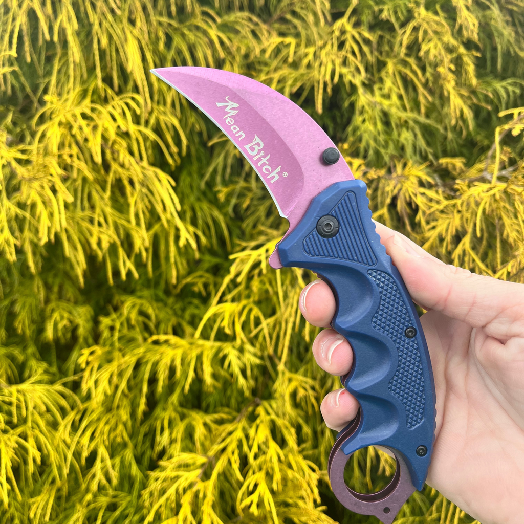 Mean Bitch Karambit Blue Handle 