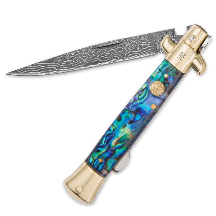 Kissing Crane Genuine Abalone Damascus Stiletto Knife - AnyTime Blades