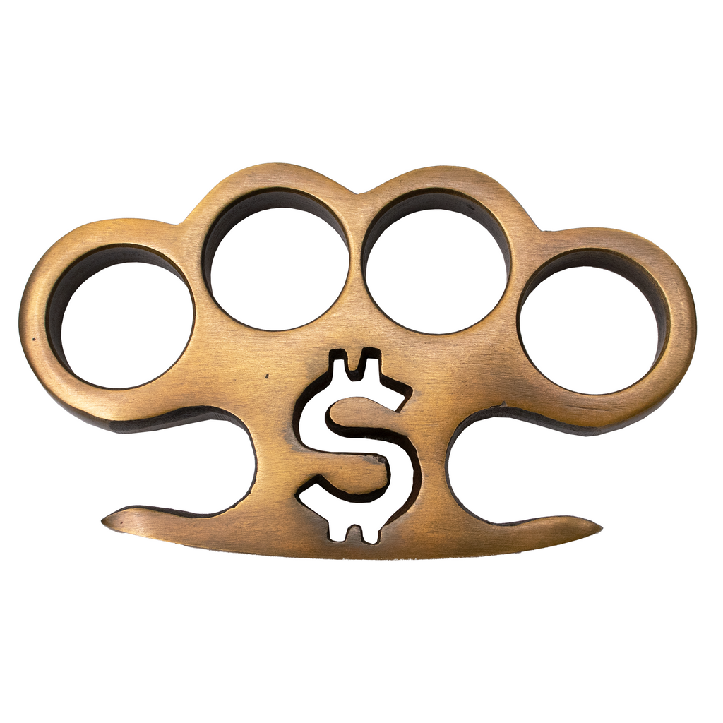 Dollar Sign Heavy Duty Brass Knuckle Duster Paper Weight - Brass - AnyTime Blades