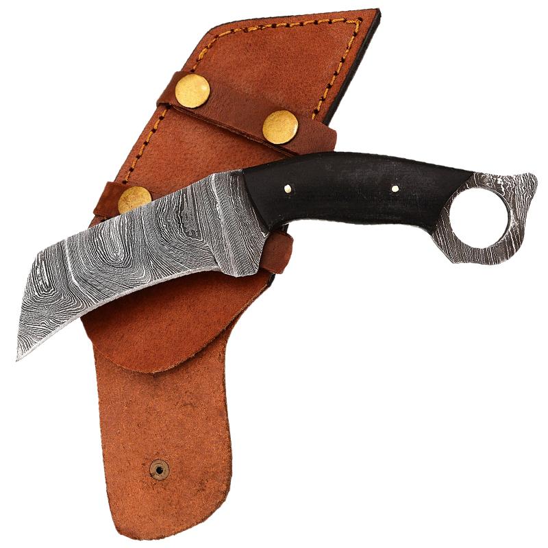 11" Real Damascus Fixed Blade Pruning Knife with Leather Sheath - AnyTime Blades