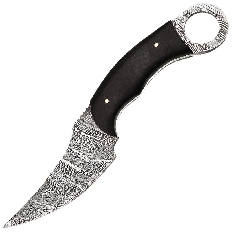 Real Damascus Steel with Genuine Leather Sheath Skinning Style Fixed Blade Hunting Knife - AnyTime Blades