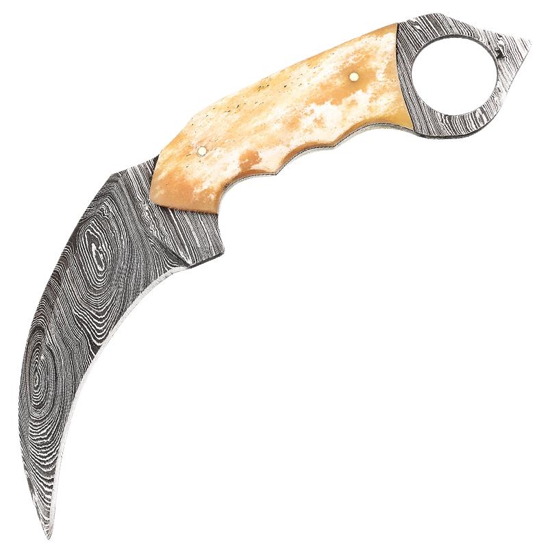 Real Damascus Steel with Genuine Leather Sheath Bone Handle Karambit Fixed Blade Hunting Knife - AnyTime Blades